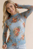 High Neck Semisheer Top W/frilled Merrow Hem