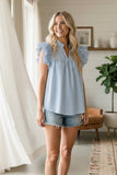 Striped Woven Ruffle Sleeve Babydoll Top