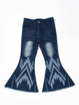 Youth Blue Washed Aztec Girls Western Flare Jeans