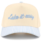 C.C LAKE IT EASY Letter Embroidered Two Tone Trucker Hat