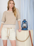 Stripe Raw Edge Detail Contrast Trim Sweater