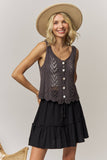 SLEEVELESS KNIT BUTTON VEST TOP- LET4539
