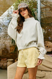 IT2995 Ruffled cuff Detail Mock-neck Crop Terry Sweatshirt