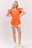 Ruffle Sleeve Scallop Trim Top
