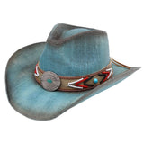 Turquoise Concho Beaded Band Vintage Western Straw CowboyHat