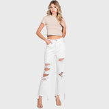 P770VXF-WHT DISTRESSED HIGH RISE RIGID CROPPED FLARE JEANS