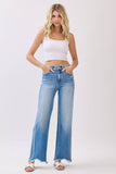 P1553W-MD HIGH RISE STRETCH  WIDE LEG W/ DESTROYED HEM JEANS