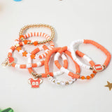 7PCS - Football Charm Star GAME DAY Message Heishi Beaded Stretch Multi Layered Bracelets