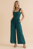 Frill Strap Smocked Floral Wide Leg Jumpsuit