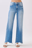 P1553W-MD HIGH RISE STRETCH  WIDE LEG W/ DESTROYED HEM JEANS