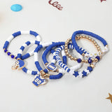 7PCS - Football Charm Star GAME DAY Message Heishi Beaded Stretch Multi Layered Bracelets