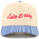 C.C LAKE IT EASY Letter Embroidered Two Tone Trucker Hat