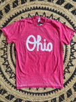 Red Ohio SCript Acid Wash TEE