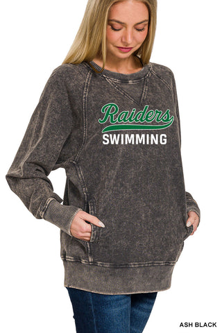Raiders Swimming Acid wash w/pockets crewneck