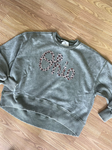 Acid Wash Leopard Script ohio crewneck