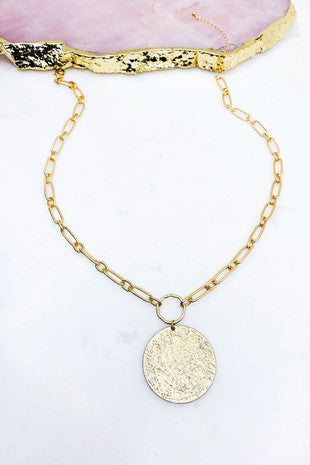 Textured Coin Medallion Chain Necklace