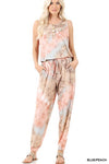 TIE DYE SLEEVELESS JOGGER JUMPSUIT WITH POCKETS