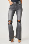 HIGH-RISE DISTRESSED SHADOW HEM WIDE FLARE JEANS