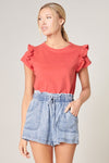 Ruffle Trim Cap Sleeve Top