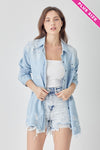 Plus Distressed Relaxed Fit Denim Shirt