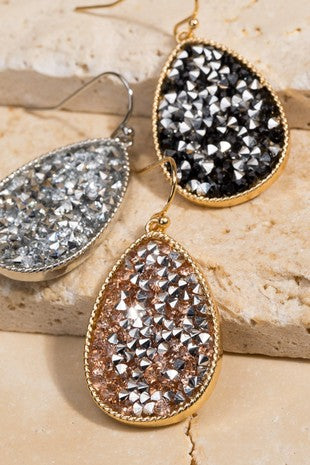 Glitter Stone Tear Drop Hook Earrings