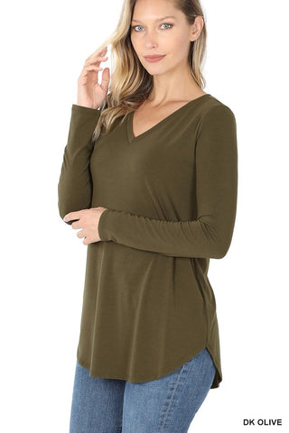 LONG SLEEVE V-NECK ROUND HEM TOP