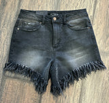 Black High Rise Frayed Bottom Shorts