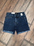 MR Denim Leopard Print Fray Hem Shorts