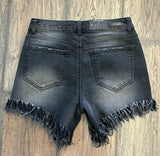 Black High Rise Frayed Bottom Shorts