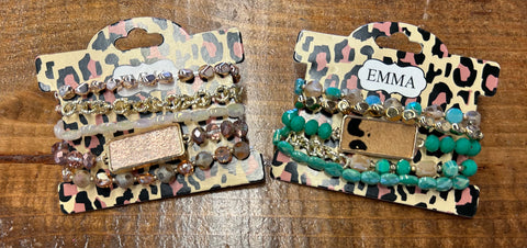 Animal Print and Crystal Stacked Bracelets