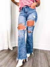 Plus High Rise Risen Distressed Flare Jeans